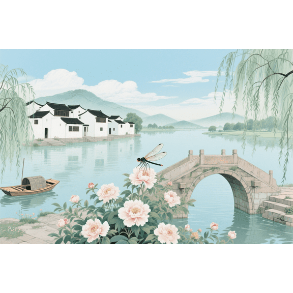 wooden puzzle Dragonfly and a Peony in a Jiangnan Water Town in Chinese StyleIntelligent Game Fit togather a magic Art for home Decoration or Prensent 1000 pieces