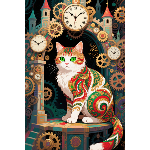 wooden puzzle Fantasy - styled Cat in Clock - Gear Time CastleIntelligent Game Fit togather a magic Art for home Decoration or Prensent 1000 pieces