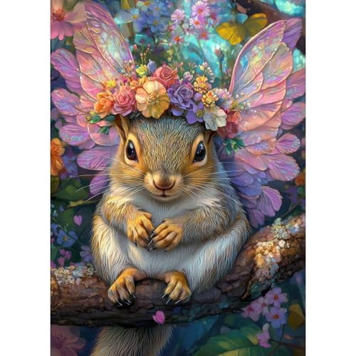 wooden puzzle Flower - Winged Squirrel Intelligent Game Fit togather a magic Art for home Decoration or Prensent 500 pieces