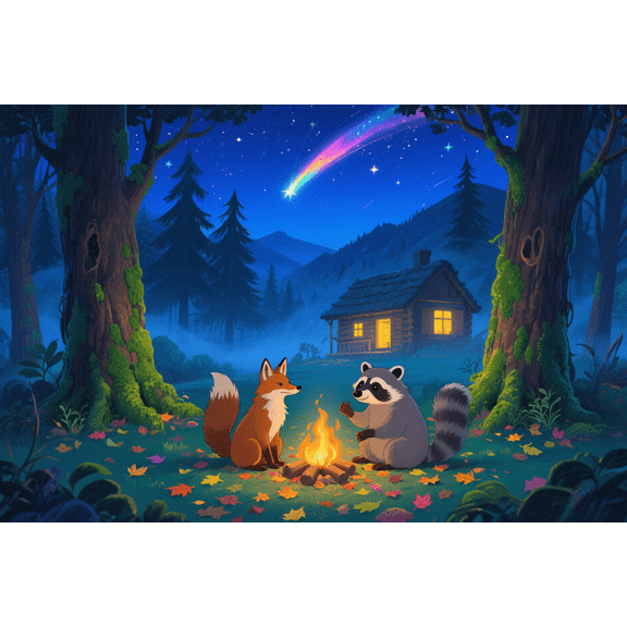 wooden puzzle Forest Night with Fox and Raccoon Intelligent Game Fit togather a magic Art for home Decoration or Prensent 500 pieces