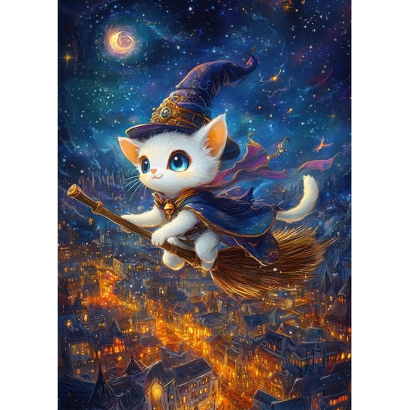 wooden puzzle Kitten Witch in Flight Intelligent Game Fit togather a magic Art for home Decoration or Prensent 300 pieces