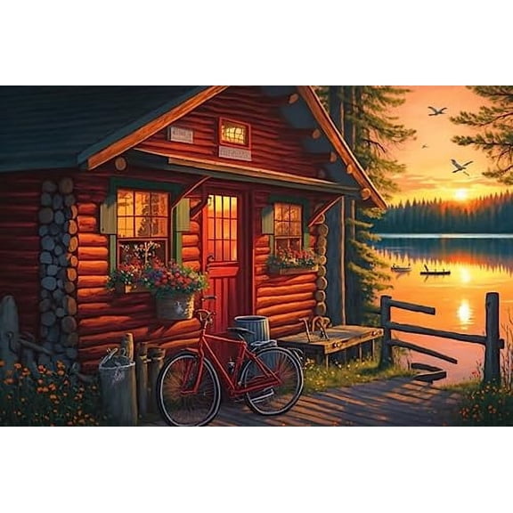 wooden puzzle Lakeside Log Cabin Intelligent Game Fit togather a magic Art for home Decoration or Prensent 500 pieces