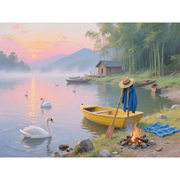 wooden puzzle Quiet Riverbank at Dawn Intelligent Game Fit togather a magic Art for home Decoration or Prensent 300 pieces