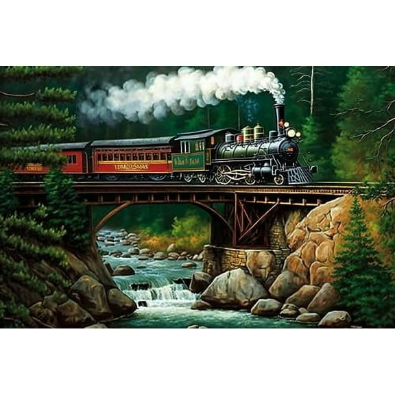 wooden puzzle Train Crossing Bridge in Forest Intelligent Game Fit togather a magic Art for home Decoration or Prensent 300 pieces