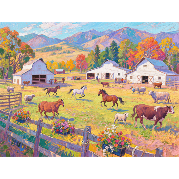 wooden puzzle Vibrant Ranch Scene Intelligent Game Fit togather a magic Art for home Decoration or Prensent 1000 pieces
