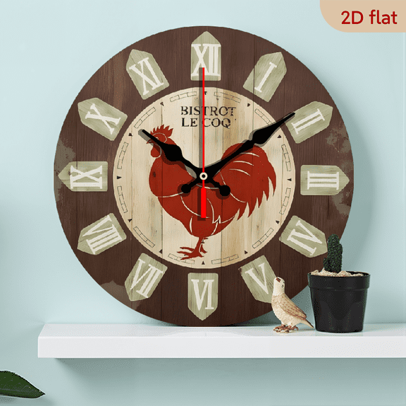 A wooden wall clock. Theme: "Red Chicken". Silent round clock. Suitable for creating a home atmosphere. An excellent choice for Halloween/Easter/Christmas gifts.