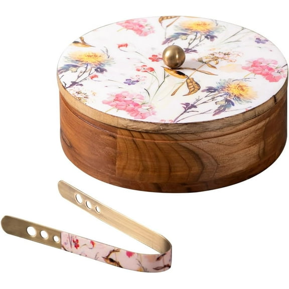wooden with epoxy print chapati box/ casserole/ wooden box with tong, color : pink