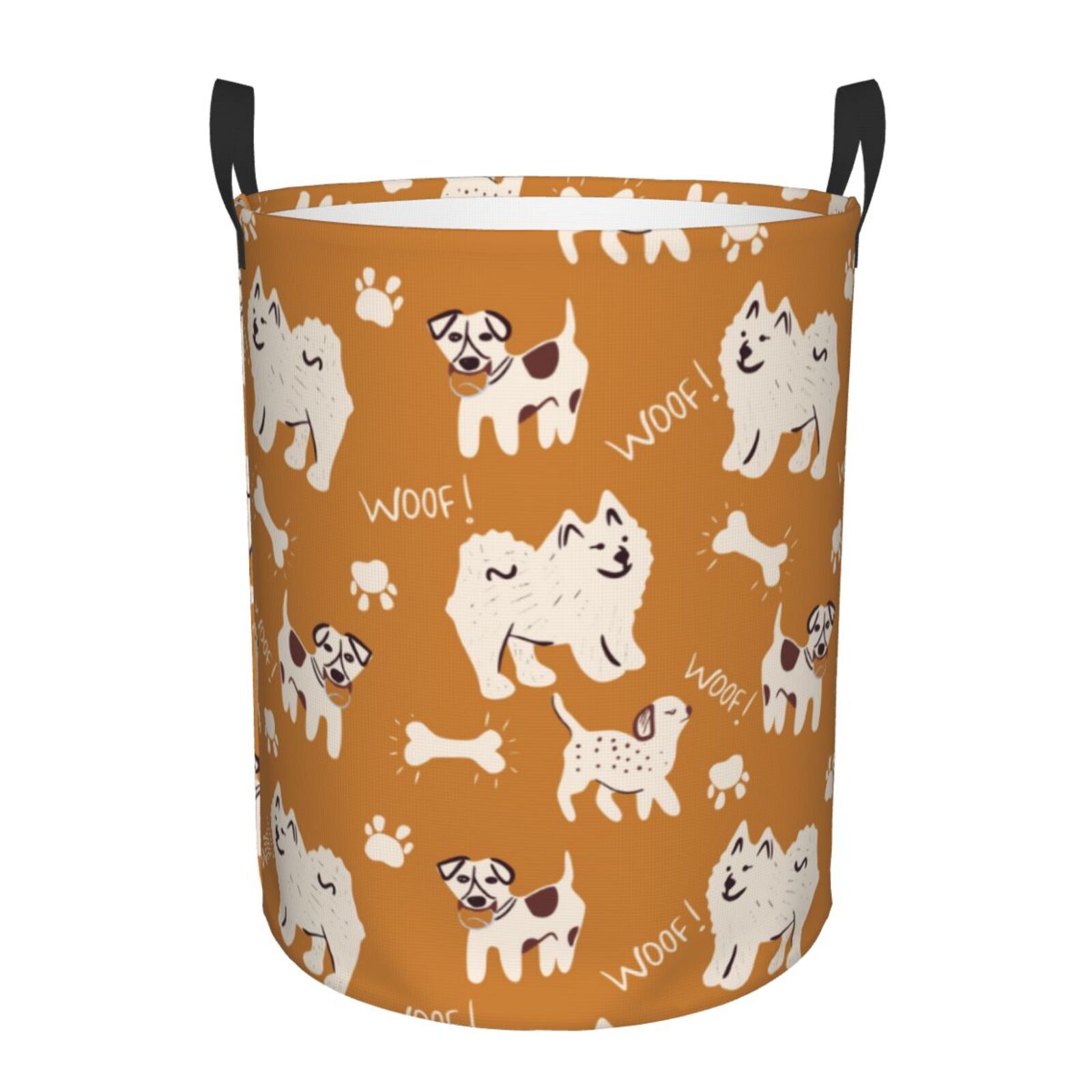 woof Dog Puppy Round Laundry Basket, Laundry Hamper with Handle ...