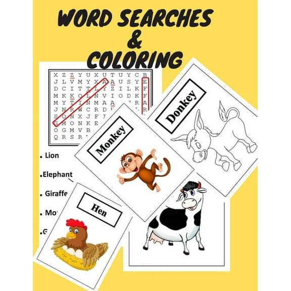 word seraches & coloring: a lot of hidden words to find, Word Search Puzzles for Clever Kids 4-9: and Kids Coloring Books Animal Coloring Book: