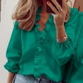 thumbnail image 1 of work blouses for women long sleeve v neck ruffle lace trim shirt plus size solid color tops dressy elegant blouses, 1 of 4