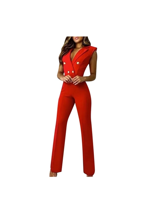 work rompers for women office petite v neck sleeveless jumpsuit high waist straight leg pants sleeveless romper