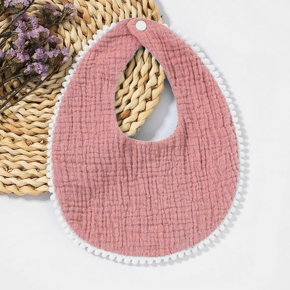 workcargo 100% Cotton Absorbent Kids Bib for Girls - Red with Pom-Pom Trim, Adjustable Snap, Teardrop Shape for Newborn to Kids,Size Free Size