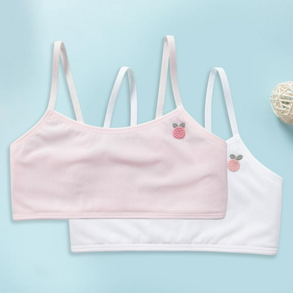 Zunfee 100% Cotton Girls' Training Bra - Hot Pink, Size 11T, Camisole with Thin Straps, Flower Embroidery, Comfortable for Big Girls