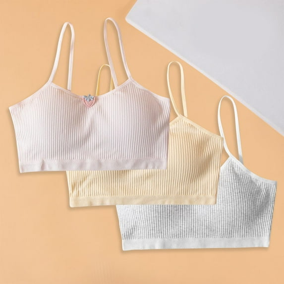 Zunfee 3 Pack Big Girls' 100% Cotton Camisole Bralette - White, Size 7T - Thin Strap, Ribbed, Breathable, Everyday Comfort