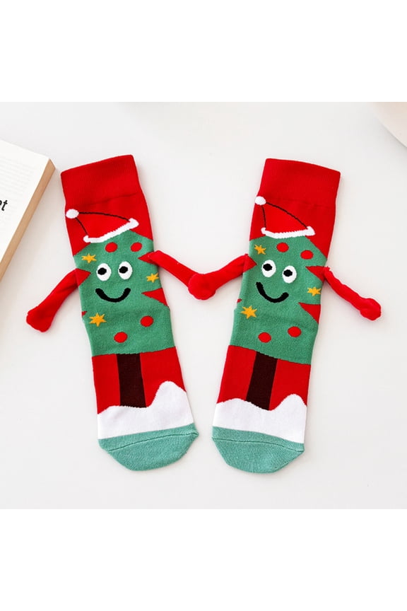 3D Cute Christmas Tree Socks with Santa Hat - Multicolor Plush Festive Socks, One Size Fits Most Soft Acrylic Warm Holiday Gift for Adults & Kids,Size Free Size