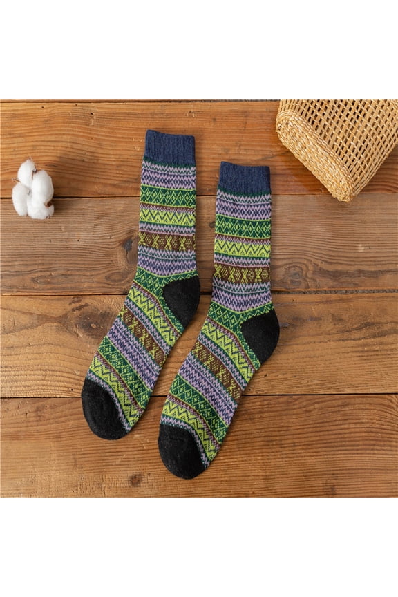 5 Pairs Navy Womens Boho Ethnic Cotton Knit Socks - Comfortable Durable Non-Slip Elastic Cuff, One Size Fits Most US Shoe Sizes,Size Free Size