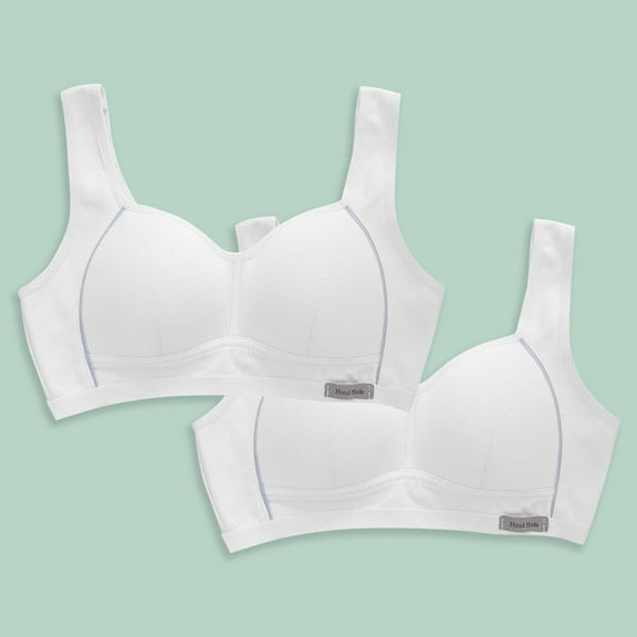 workcargo Big Girls' Bras 2 Pack - 100% Cotton White 13T, Full Coverage Breathable Everyday Bras for Big Girls