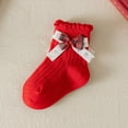 thumbnail image 1 of Bwndum Big Girls' Red Christmas Socks - Size 9T, Cotton Soft Breathable, Ruffled Edge Plaid Bow Festive Socks for Christmas Parties & Daily Wear, 1 of 3