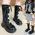 thumbnail image 1 of workcargo Black Shiny Faux Leather Mid-Calf Boots for Juniors - Size 37, Side Zipper, Pearl & Flower Embellishments, Easy On/Off, Back to School & Casual Wear, 1 of 9