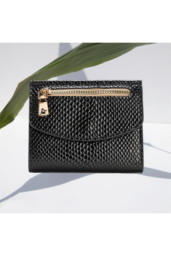 Black Snake Skin Texture PU Wallet for Women - Golden Hardware & Flap Closure, Compact Multi-Layer Design Ideal for Daily Shopping & Casual Outings,Size Free Size