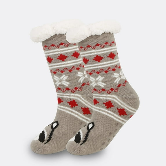 workcargo Christmas Fuzzy Socks for Adults - Non-Slip Plush Lined Multicolor Raccoon Themed Cuffed Knit Socks, One Size Fits Most Warm Acrylic Holiday Socks,Size Free Size