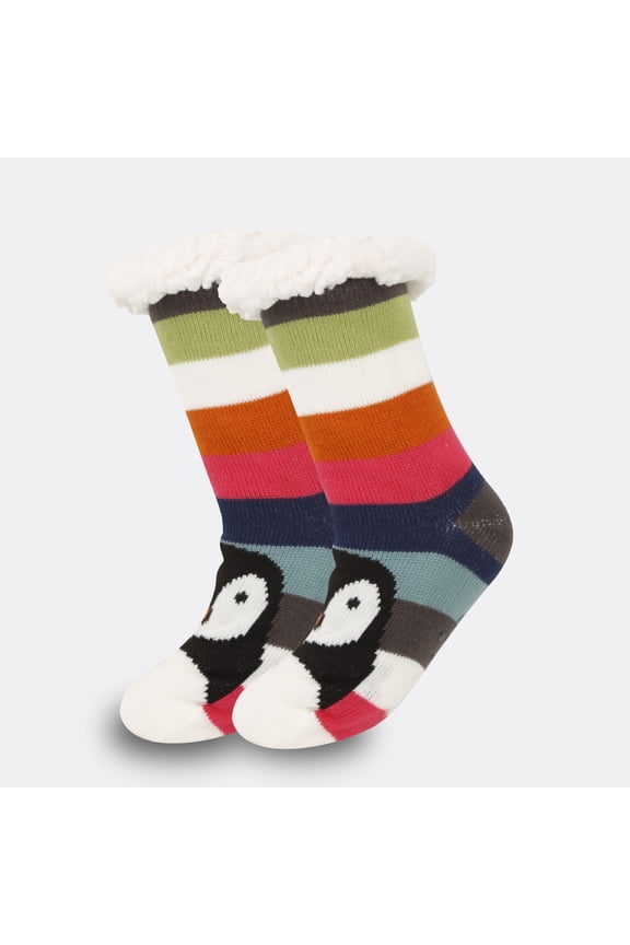 Christmas Penguin Socks - Warm Cozy Fluffy Cuff Multicolor Mid-Calf, Unisex One Size Holiday Stocking Stuffer Home Lounge Socks 1 Pair,Size Free Size