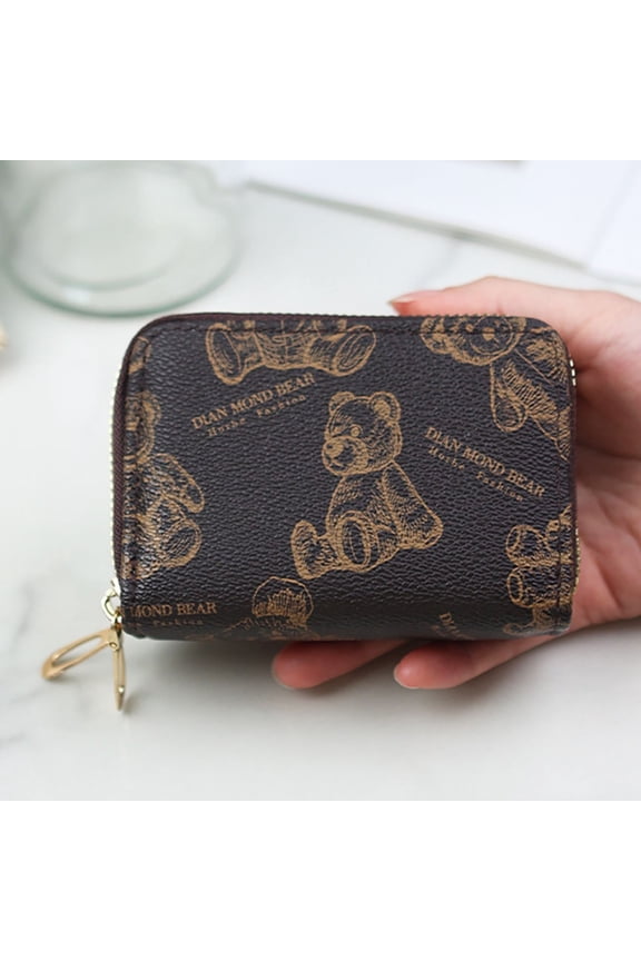 Coffee Affordable PU Faux Leather Wallet - Cute Printed Zipper Closure Compact Everyday Wallet for Women Teens, Small Secure Card Cash Holder,Size Free Size