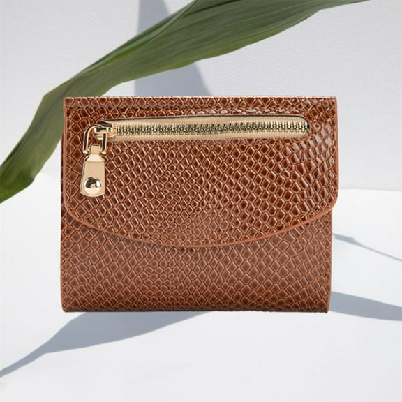 Zunfee Coffee Snake Texture PU Wallet for Women - Multi-Layer Compact Design with Golden Hardware & Flap Closure, Great for Daily Shopping & Casual Outings,Size Free Size