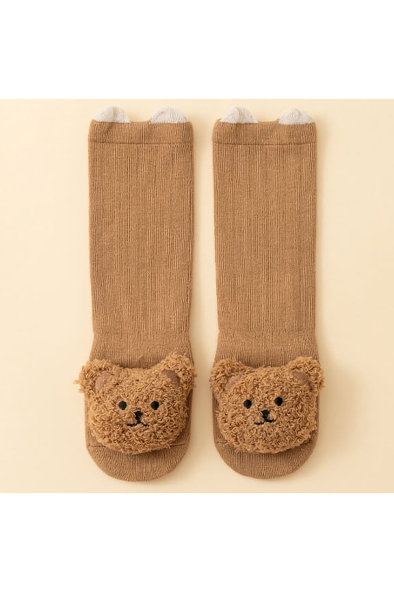 workcargo Cute 3D Teddy Bear Socks for Kids/Young Adults - 100% Cotton Yellow Mid-Calf Socks, Y2K Aesthetic, S/M Size, 1 Pair, Ideal for Daily Wear/Gifting,Size S