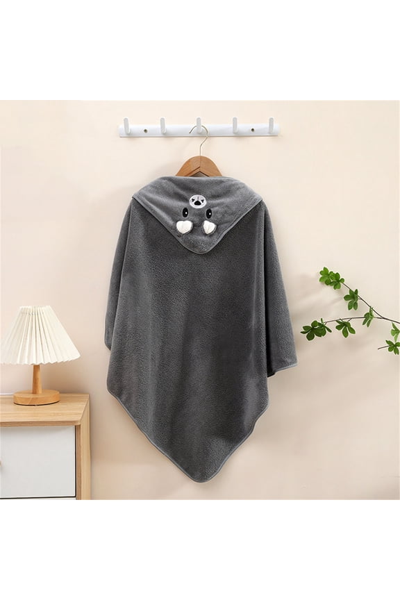 workcargo Cute Animal Themed Hooded Bathrobe for Juniors - Soft Warm 100% Polyester, Gray, Size M, with Plush Details & Cozy Poncho Style