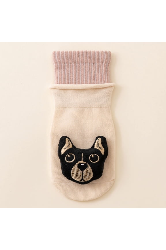 French Bulldog Embroidered Black Socks for Women/Teens - 100% Cotton, Soft Breathable, Non-Slip Cuff, S/M Size,Size M