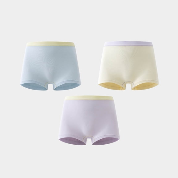 Zunfee Girls' Cotton Boxer Briefs 3-Pack - Soft Breathable Skin-Friendly Underwear for Kids 4-12 Years, Elastic Waist Non-Binding Leg, Blue,Size 5-6T