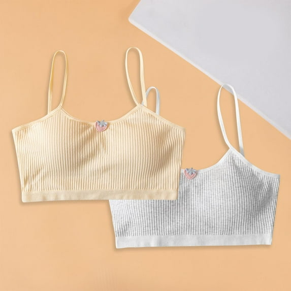 Zunfee Girls Training Bras 2 Pack - 100% Cotton, Yellow, Size 7T - Soft Breathable for Big Girls, Basic Support, School & Daily Wear