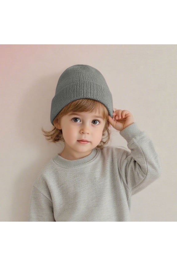Gray Kids Cotton Knit Beanie - Soft Warm, One Size Fits Most, Juniors 1-6 Years, for Cold Weather & Cool Sunny Days
