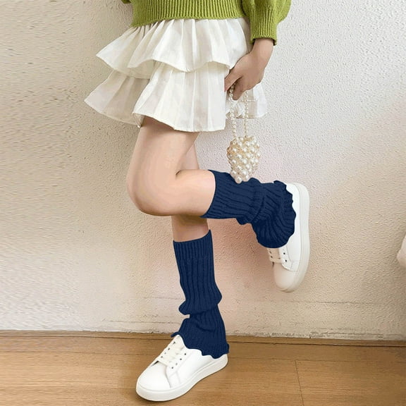 workcargo Juniors' Acrylic Leg Warmers - Soft Ribbed Knit, Navy Color, Free Size, Cozy for Casual/Indoor/Transitional Wear, 1 Pair