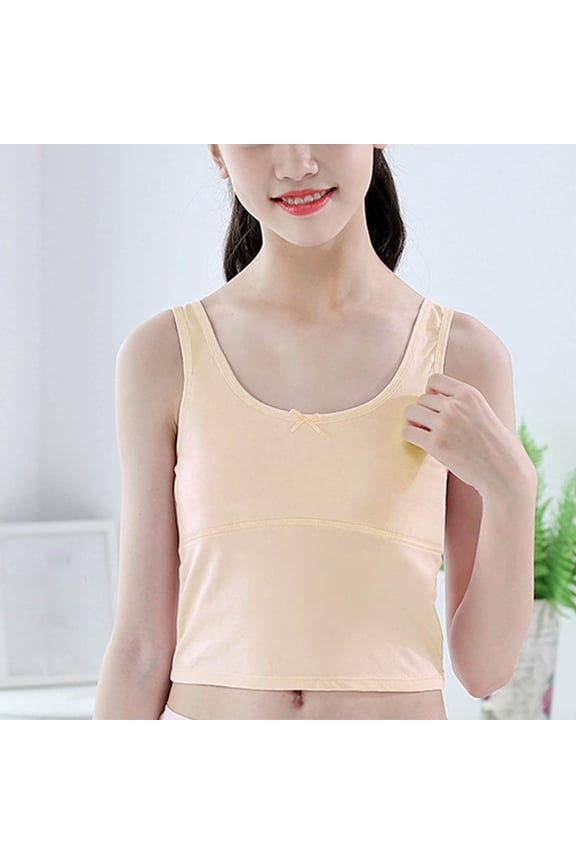 workcargo Juniors' Cotton Training Bra - Girls' First Bra, Tank Top Style with Bow, Breathable, Beige, Size L