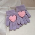 thumbnail image 1 of Bwndum Juniors' Cute Heart-Shaped Knitted Cotton Gloves, Purple, Free Size - Breathable Warm Winter Gloves for Daily School & Outdoor Use, 1 of 3