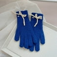 thumbnail image 1 of workcargo Juniors' Cute Knit Cotton Gloves with Bow - Navy, Ribbed Design, One Size Fits Most, Warm Breathable for Winter Daily Use, 1 of 3