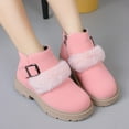 thumbnail image 1 of Zunfee Juniors' Faux Fur Lined Pink Winter Boots - Size 30, Waterproof PU Material, Buckle Closure, Non-Slip Sole, Easy On/Off for Girls, 1 of 5