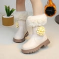 thumbnail image 1 of Zunfee Juniors Girls Snow Boots Size 36 - Beige, Faux Fur Cuff, PU Leather, Side Zipper, Flower Design, Insulated Winter Boots, 1 of 4