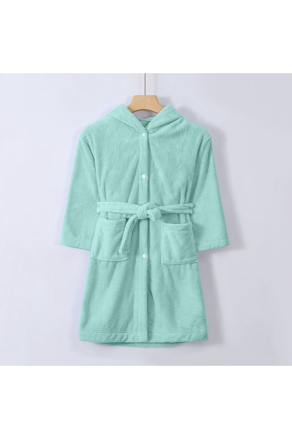 Juniors' Green Hooded Bathrobe - 100% Polyester, Machine Washable Quick-Drying, Bunny Ears Design with Belt & Pockets, Free Size