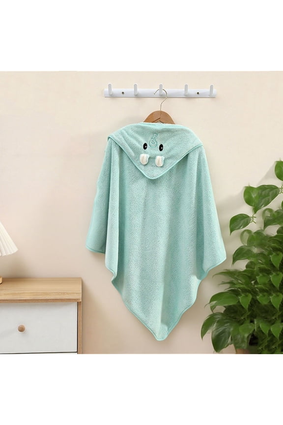 Juniors Hooded Bathrobe, Green, Size M - 100% Polyester Quick Dry Super Soft Cape Style with Cute Cartoon Face, Ideal for Post-Bath/Poolside