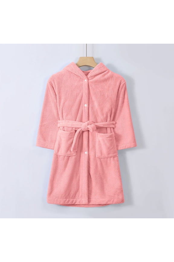 workcargo Juniors' Hooded Bathrobe - Pink, Free Size, 100% Polyester Soft Machine-Washable Robe with Bunny Ears, Belt & Pockets for Post-Bath/Home Leisure