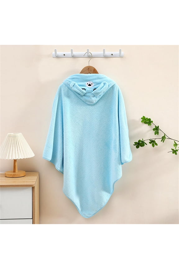 workcargo Juniors Hooded Poncho Bathrobe - Blue, Size S, 100% Polyester Soft Quick-Drying, Cute Animal Ear Hood Design, Ideal for Post-Bath/Post-Swim & At-Home Lounging