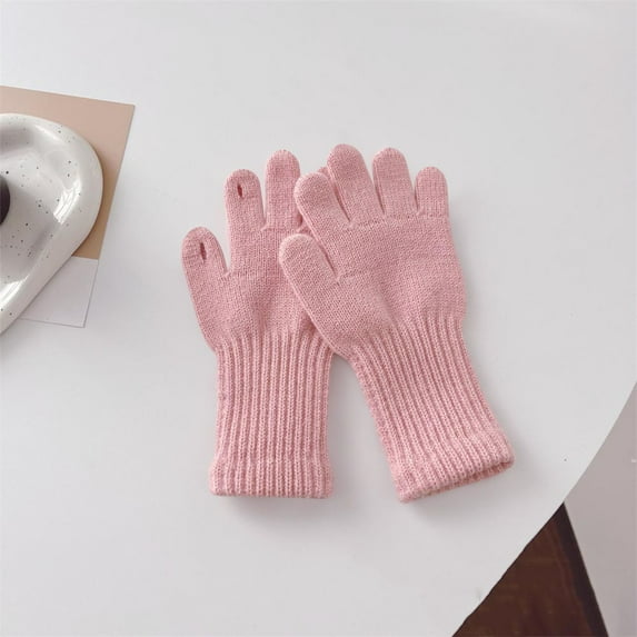 Zunfee Juniors' Knitted Cotton Gloves - Pink, Free Size, Soft Breathable Warm Winter Gloves for Daily Wear & Cold Weather Outdoor Activities