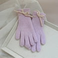 thumbnail image 1 of workcargo Juniors' Knitted Cotton Winter Gloves - Cute Bow Detail, Purple, One Size Fits Most, Soft Breathable, Ribbed Cuff for Warmth & Daily Use, 1 of 3