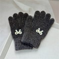 thumbnail image 1 of Zunfee Juniors' Knitted Cotton Winter Gloves - Dark Gray, Free Size, Bow Decorated, Breathable Soft, Ribbed Cuffs for School & Outdoor Play, Affordable Cute Gloves, 1 of 3
