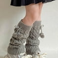 thumbnail image 1 of Zunfee Juniors' Leg Warmers 3-15T Gray - Acrylic Cable Knit with Pom Poms & Drawstring, Warm Soft for Cool Weather, 1 of 3