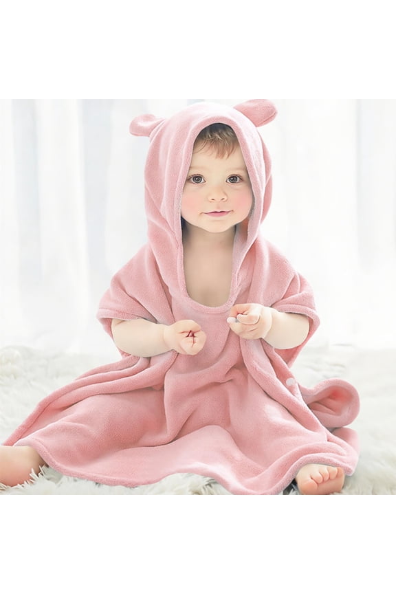 Juniors' M Size Pink Hooded Bathrobe - 100% Polyester Quick-Dry, Animal Ear Soft Robe for Post-Bath/Pool/Beach