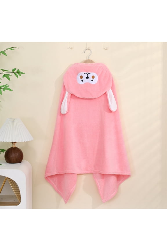 Juniors Pink Cartoon Hooded Ultra-Soft Polyester Bathrobe - Free Size, Cute Cape-Style, Versatile for Post-Shower/Lounging/Napping